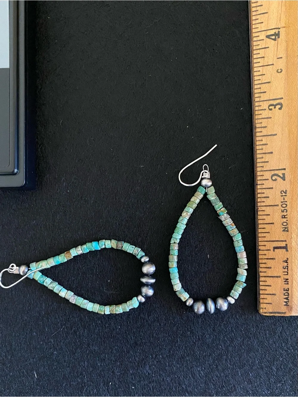 E16 Turquoise Heishi bead & sterling silver desert pearls dangle hoop earrings